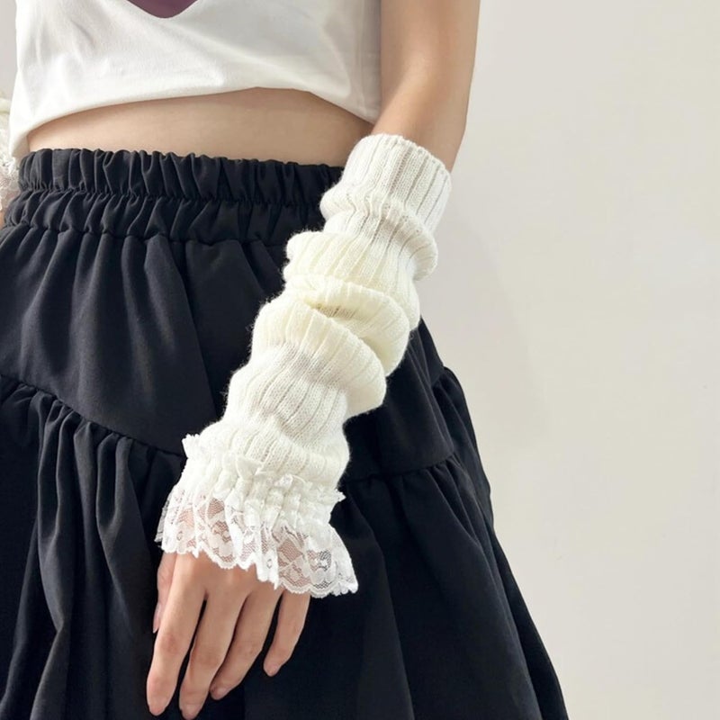 DUNKOING Cute Y2K Arm Warmers Kawaii Knitted Wrist Warmers Long Japanese Harajuku Goth Fingerless Sleeve for Women Girls - Image 5